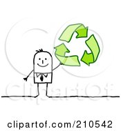 Stick Person Business Man Holding Up Recycle Arrows