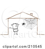 Scared Stick Person Woman By A Spider In Her House