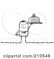 Poster, Art Print Of Stick Person Man Waiter Holding A Platter