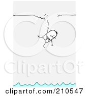 Royalty Free RF Clipart Illustration Of A Stick Person Business Man Falling From A Broken Ledge To Water by NL shop