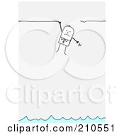 Poster, Art Print Of Stick Person Business Man Hanging Onto A Broken Ledge Above Water