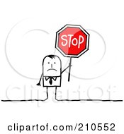 Royalty Free RF Clipart Illustration Of A Sad Stick Person Businses Man Holding A Stop Sign