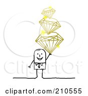 Stick Person Man Holding A Pile Of Diamonds