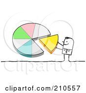 Stick Person Man Pushing A Piece Of A Pie Chart Into Place