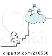 Poster, Art Print Of Stick Person Man Climbing The Steps To Heaven