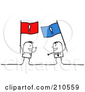 Stick Person Men Arguing With Flags