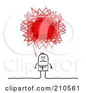 Poster, Art Print Of Stick Person Business Man With A Red Angry Scribble Thought Balloon