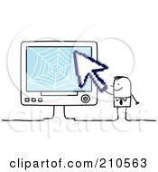 Stick Person Business Man Holding A Cursor To A Computer