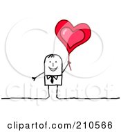 Happy Stick Person Business Man Holding Up A Heart Balloon