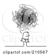 Poster, Art Print Of Stick Person Business Man With A Gloomy Scribble Thought Balloon