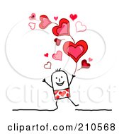 Poster, Art Print Of Stick Person Man Under Valentines Day Hearts