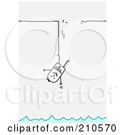 Royalty Free RF Clipart Illustration Of A Stick Person Business Man Hanging By The Leg Above Water by NL shop