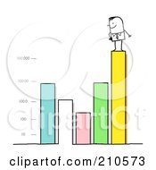 Poster, Art Print Of Stick Person Business Man Standing On A Varying Bar Graph