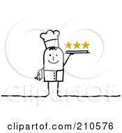 Royalty Free RF Clipart Illustration Of A Stick Person Man Chef Holding A Platter by NL shop