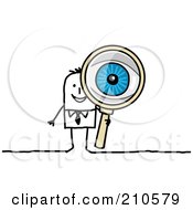 Stick Person Business Man Peering Through A Magnifying Glass