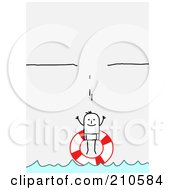Poster, Art Print Of Stick Person Man With A Life Buoy Under A Broken Ledge