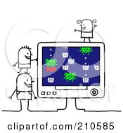 Poster, Art Print Of Stick Person Children Playing A Computer Game