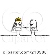 Royalty Free RF Clipart Illustration Of A Stick Person Business Man Shaking Hands With A Contracted Builder by NL shop