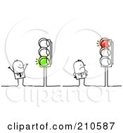 Stick Person Business Men Looking At Red And Green Lights