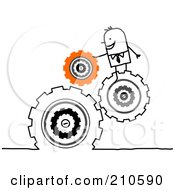 Poster, Art Print Of Stick Person Business Man Directing Turning Gears
