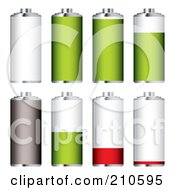 Poster, Art Print Of Digital Collage Of White Green Red And Gray Batteries At Different Charge Levels