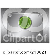 Royalty Free RF Clipart Illustration Of A Green Button On A Silver Plate Over Brushed Metal by michaeltravers
