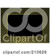 Royalty Free RF Clipart Illustration Of A Golden Metal Grille Frame Around Black by michaeltravers