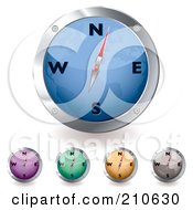 Poster, Art Print Of Digital Collage Of Blue Purple Green Orange And Gray Compasses