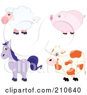 Poster, Art Print Of Digital Collage Of A Cute Barnyard Sheep Pig Horse And Cow In Profile