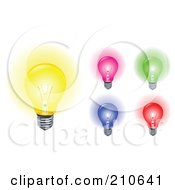 Poster, Art Print Of Digital Collage Of Yellow Pink Green Blue And Red Light Bulbs Aglow
