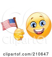 Poster, Art Print Of Yellow Smiley Face Waving An American Flag