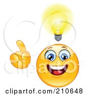 Poster, Art Print Of Yellow Smiley Face With A Glowing Light And An Idea