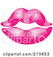 Poster, Art Print Of Pair Of Sparkly Feminine Lips With Pink Lipstick