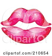 Pair Of Sparkly Feminine Lips With Magenta Lipstick