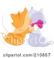 Poster, Art Print Of Rear View Of A Ginger Kitten Cuddling With A Purple Kitten