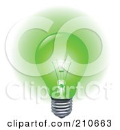 Royalty Free RF Clipart Illustration Of A Green Light Bulb Aglow by yayayoyo