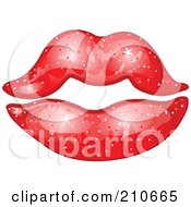 Pair Of Sparkly Feminine Lips With Red Lipstick