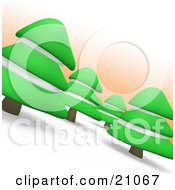 Clipart Illustration Of A Forest Of Plump Evergreen Trees In The Winter Snow