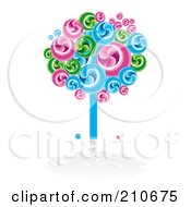 Bright Swirly Fruit Tree In Blues Greens And Pinks