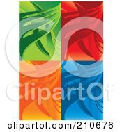 Poster, Art Print Of Digital Collage Of Green Red Orange And Blue Wave Backgrounds