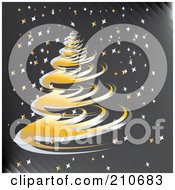 Poster, Art Print Of Golden Spiral Christmas Tree On A Gray Starry Background