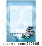 Blue Spa Border With Flowers And Stacked Stones