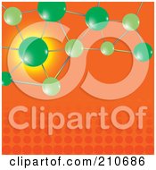 Poster, Art Print Of Green Molecules Over An Orange Halftone Background