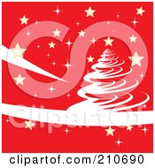 Poster, Art Print Of White Christmas Tree Design On Red With Golden Stars