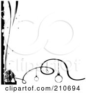 Royalty Free RF Clipart Illustration Of A Grungy Black And White Sparkly Christmas Corner Design With Ribbons And Baubles