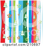 Royalty Free RF Clipart Illustration Of A Seamless Background Of Colorful Vertical Stripes Stars And Christmas Trees by MilsiArt