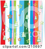 Poster, Art Print Of Seamless Background Of Colorful Vertical Stripes Stars And Christmas Trees