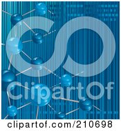 Royalty Free RF Clipart Illustration Of A Blue Molecule Background With Vertical Stripes by MilsiArt