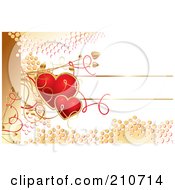 Poster, Art Print Of Red Hearts And Golden Dots Over White With Vines