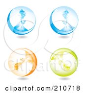 Poster, Art Print Of Digital Collage Of Blue Orange And Green Splash Spheres